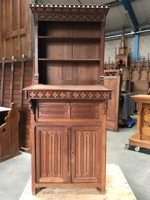 Sacristy-Secretaire / Bookcase / Safe style Gothic - style en Oak wood, Belgium 19th century ( anno 1870 )