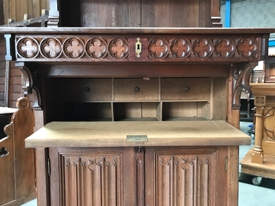 Sacristy-Secretaire / Bookcase / Safe style Gothic - style en Oak wood, Belgium 19th century ( anno 1870 )