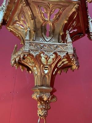 Sanctuary Lamp style Gothic - style en Full Bronze / Polished and Varnished, France 19th century ( anno 1875 )