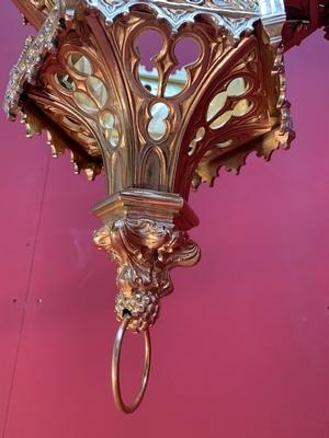 Sanctuary Lamp style Gothic - style en Full Bronze / Polished and Varnished, France 19th century ( anno 1875 )