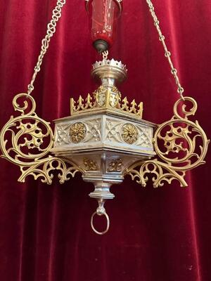 Sanctuary Lamp style Gothic - Style en Bronze - Gilt / Silver Plated, 19 th century