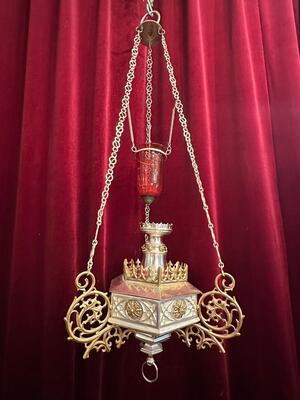 Sanctuary Lamp style Gothic - Style en Bronze - Gilt / Silver Plated, 19 th century