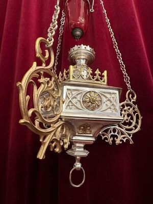 Sanctuary Lamp style Gothic - Style en Bronze - Gilt / Silver Plated, 19 th century
