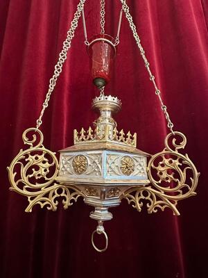 Sanctuary Lamp style Gothic - Style en Bronze - Gilt / Silver Plated, 19 th century