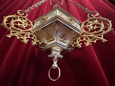 Sanctuary Lamp style Gothic - Style en Bronze - Gilt / Silver Plated, 19 th century
