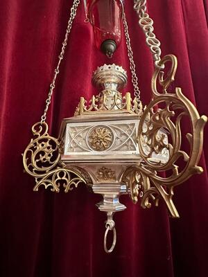 Sanctuary Lamp style Gothic - Style en Bronze - Gilt / Silver Plated, 19 th century