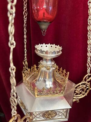 Sanctuary Lamp style Gothic - Style en Bronze - Gilt / Silver Plated, 19 th century