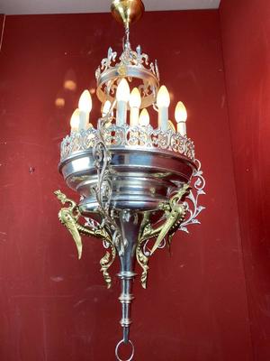 Sanctuary Lamp style Gothic - Style en Brass / Plated Silver / Partly Gilt, Belgium 19th century