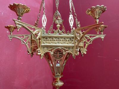 Sanctuary Lamp style Gothic - Style en Bronze / Polished and Varnished, Belgium 19 th century ( Anno 1890 )