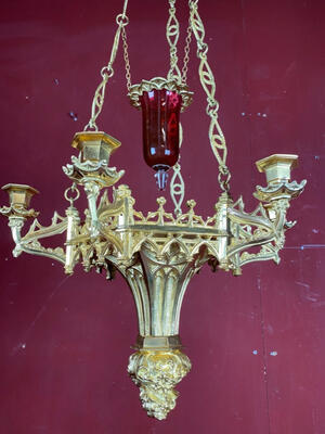 Sanctuary Lamp style Gothic - style en Full Bronze Polished and Varnished, France 19 th century ( Anno 1875 )