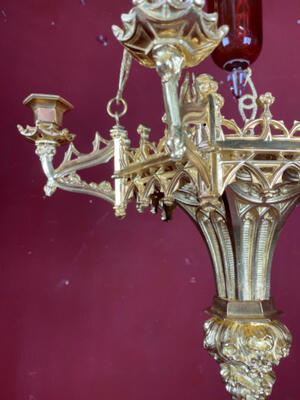 Sanctuary Lamp style Gothic - style en Full Bronze Polished and Varnished, France 19 th century ( Anno 1875 )