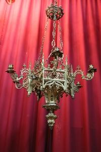 Sanctuary Lamp. Removable Arms ! style Gothic - style en Bronze / Gilt, France 19th century