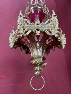 Sanctuary Lamp With Matching Bracket  style Gothic - style en Bronze / Gilt, Belgium 19 th century ( Anno 1875 )