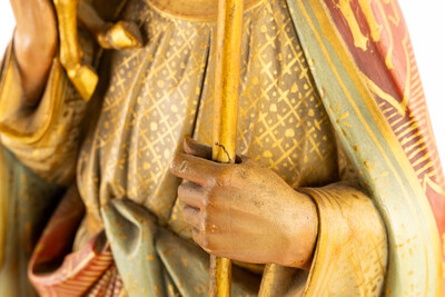Sculpture Of Jesus 'The Good Shepherd style Gothic - Style en Hand - Carved Wood , Belgium  19 th century ( Anno 1865 )