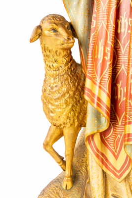 Sculpture Of Jesus 'The Good Shepherd style Gothic - Style en Hand - Carved Wood , Belgium  19 th century ( Anno 1865 )