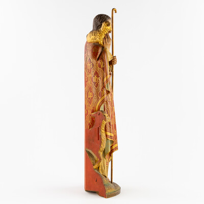 Sculpture Of Jesus 'The Good Shepherd style Gothic - Style en Hand - Carved Wood , Belgium  19 th century ( Anno 1865 )
