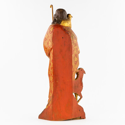 Sculpture Of Jesus 'The Good Shepherd style Gothic - Style en Hand - Carved Wood , Belgium  19 th century ( Anno 1865 )