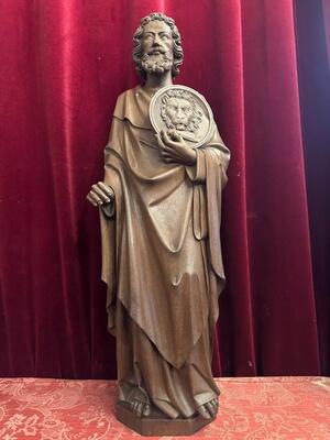 Sculpture St. Marc The Evangelist style Gothic - Style en Hand - Carved Wood Oak, Belgium  19 th century ( Anno 1865 )