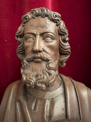 Sculpture St. Marc The Evangelist style Gothic - Style en Hand - Carved Wood Oak, Belgium  19 th century ( Anno 1865 )