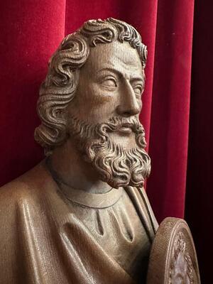 Sculpture St. Marc The Evangelist style Gothic - Style en Hand - Carved Wood Oak, Belgium  19 th century ( Anno 1865 )