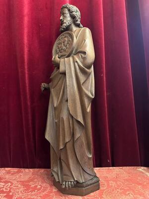 Sculpture St. Marc The Evangelist style Gothic - Style en Hand - Carved Wood Oak, Belgium  19 th century ( Anno 1865 )