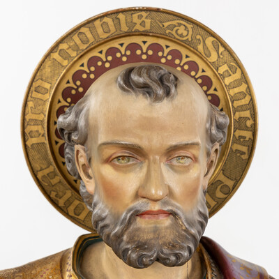 Sculpture St. Peter style Gothic - Style en Hand - Carved Wood , Belgium  19 th century
