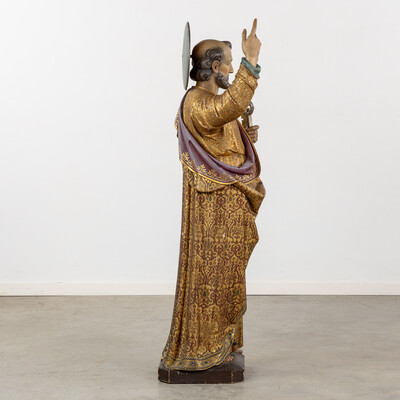 Sculpture St. Peter style Gothic - Style en Hand - Carved Wood , Belgium  19 th century