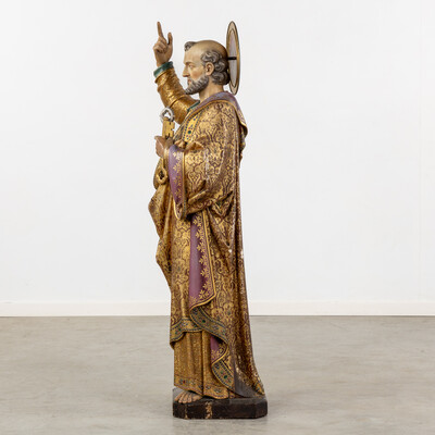 Sculpture St. Peter style Gothic - Style en Hand - Carved Wood , Belgium  19 th century
