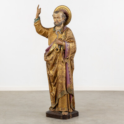 Sculpture St. Peter style Gothic - Style en Hand - Carved Wood , Belgium  19 th century