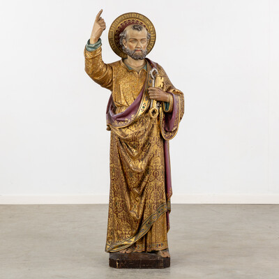 Sculpture St. Peter style Gothic - Style en Hand - Carved Wood , Belgium  19 th century