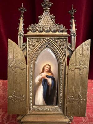 Small Home Altar Imagination St. Mary style Gothic - Style en Bronze /  Porcelain, Italy  19 th century ( Anno 1865 )