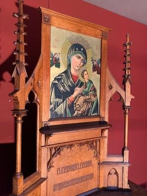 Small Home-Altar O.L. Of Perpetual Help style Gothic - style en Oak wood, Germany 19th century ( anno 1875 )