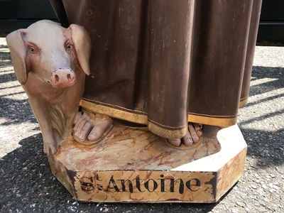 St. Anthony Abbot  style Gothic - style en Terra-Cotta polychrome, France 19th century ( anno 1875 )