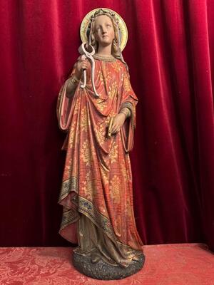 St. Apollonia Statue style Gothic - Style en Terra - Cotta Polychrome, Belgium  19 th century ( Anno 1865 )