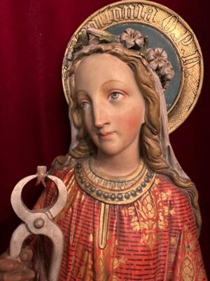 St. Apollonia Statue style Gothic - Style en Terra - Cotta Polychrome, Belgium  19 th century ( Anno 1865 )