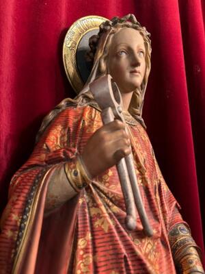 St. Apollonia Statue style Gothic - Style en Terra - Cotta Polychrome, Belgium  19 th century ( Anno 1865 )