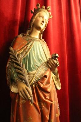 St. Appolonia Statue style Gothic - style en plaster polychrome, Belgium 19th century ( anno 1875 )