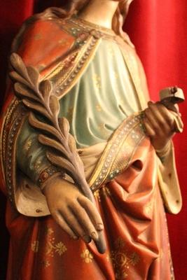 St. Appolonia Statue style Gothic - style en plaster polychrome, Belgium 19th century ( anno 1875 )