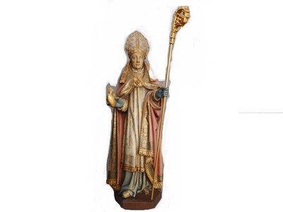 St. Augustin Statue style Gothic - Style en Hand - Carved Wood Polychrome, Belgium 19th century ( anno 1865 )