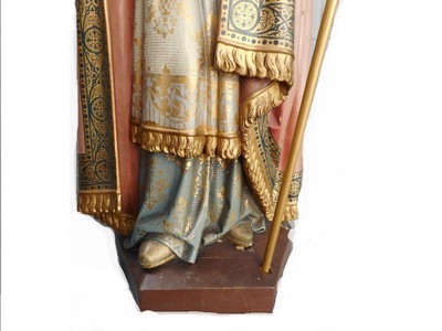 St. Augustin Statue style Gothic - Style en Hand - Carved Wood Polychrome, Belgium 19th century ( anno 1865 )