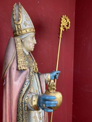 St. Augustin Statue style Gothic - Style en Hand - Carved Wood Polychrome, Belgium 19th century ( anno 1865 )