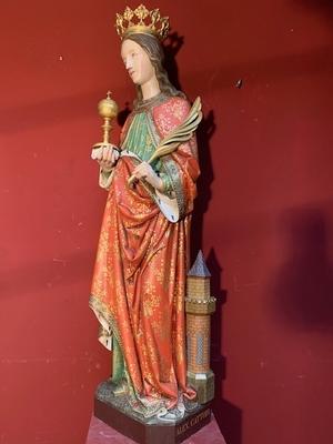 St. Barbara  style Gothic - style en wood polychrome, Belgium 19th century ( anno 1875 )