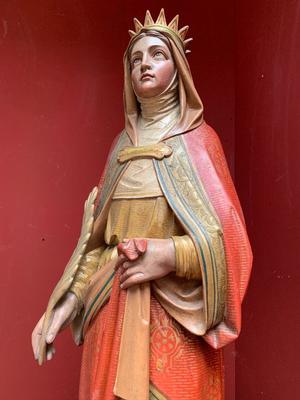 St. Barbara Statue style Gothic - Style en wood polychrome, Belgium 19th century ( anno 1870 )