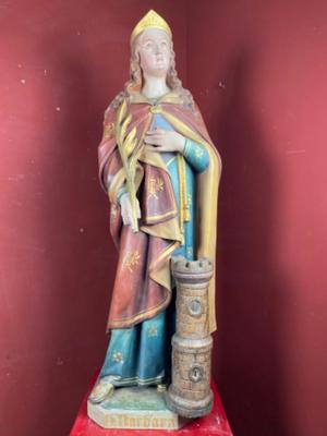 St. Barbara Statue style Gothic - style en Plaster polychrome, Brussel Belgium 19 th century ( Anno 1875 )