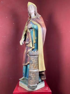 St. Barbara Statue style Gothic - style en Plaster polychrome, Brussel Belgium 19 th century ( Anno 1875 )