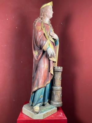 St. Barbara Statue style Gothic - style en Plaster polychrome, Brussel Belgium 19 th century ( Anno 1875 )