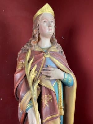 St. Barbara Statue style Gothic - style en Plaster polychrome, Brussel Belgium 19 th century ( Anno 1875 )