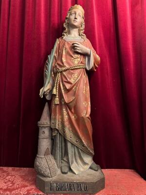 St. Barbara Statue Signed :Billaux - Grosse - Bruxelles style Gothic - Style en Plaster polychrome, Bruxelles - Belgium  19 th century ( Anno 1885 )