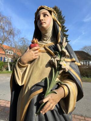 St. Catharina Of Siena style Gothic - Style en Terra - Cotta Polychrome, France 19 th century ( Anno 1865 )