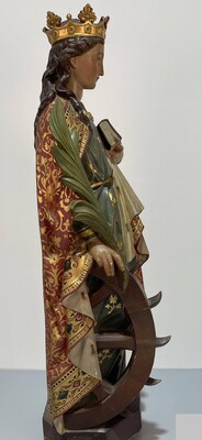 St. Catherine Statue  style Gothic - Style en Terra - Cotta Polychrome, France 19 th century